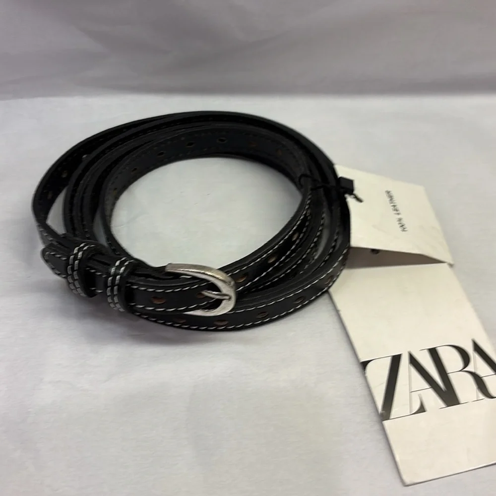 Zara Skinny Black Leather Double Wrap Belt